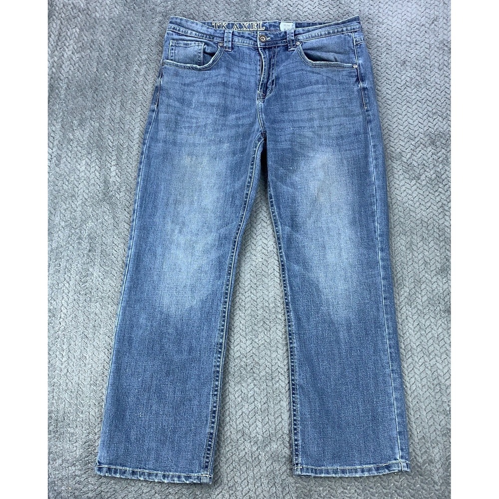 TK Axel Jeans Men's 38x32 (Fits 37x30) Slim Straight Faded Whiskers Stretch